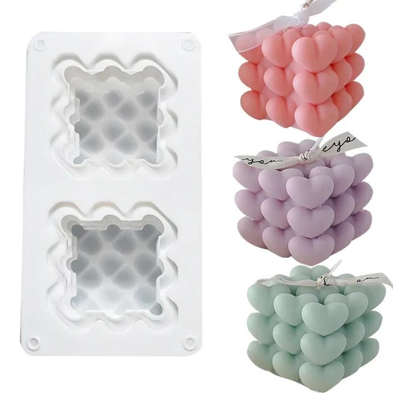 

DIY Love Cube shape Candle Silicone Mold Heart Shape Aroma Candle Plaster Soap Resin Making Mould Cake Chocolate Baking Molds