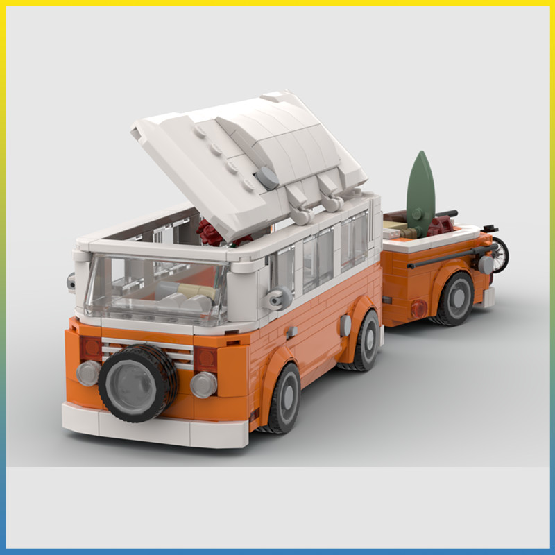 

Moc T2 Camper Van with Trailer Speed Champions Racer Car Sports Vehicle Building Block Creative Garage Toys Christmas Child Gift
