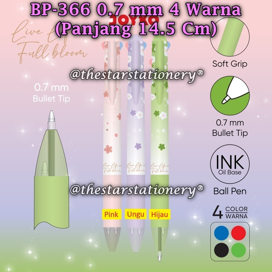 

(1 Biji) Bolpen JOYKO BP-366 Quaco 5 0.7 mm 4 Warna Ball Pen Pulpen Pena Joyko BP-366 (1 Biji)