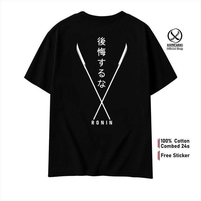 （TOP) KAMEHAKI Baju Kaos Distro Jepang RONIN NAGINATA Kaos Tulisan Jepang Samurai Anime Cosplay  Baj