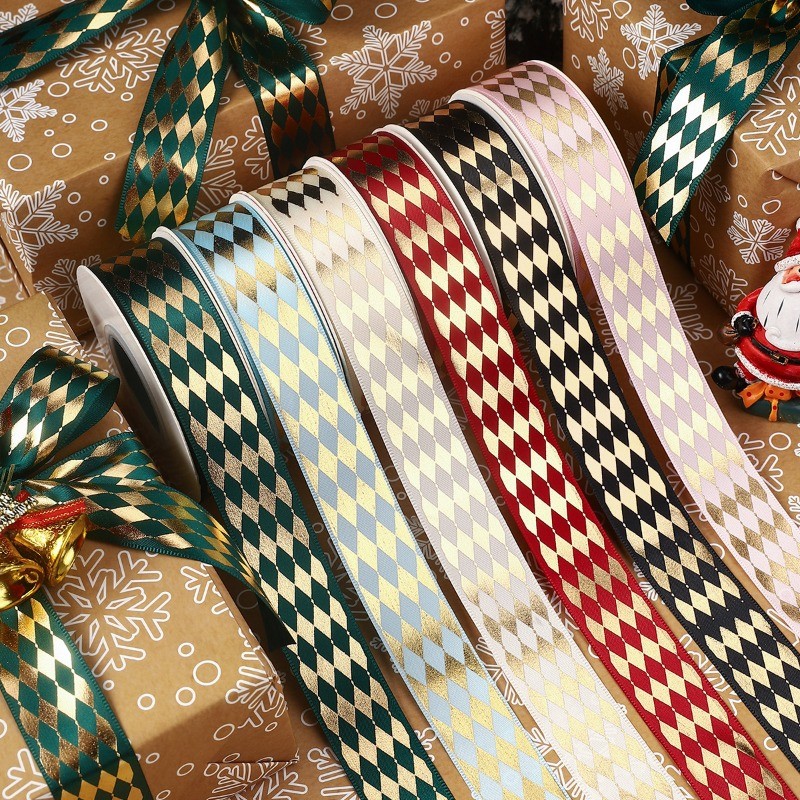 

25mm wide gold foil diamond ribbon Handmade DIY bow Hair accessories Birthday party wedding cake flowers decorative ribbon