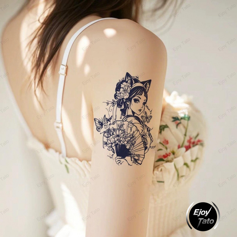 Stiker Tato Herbal Diva Jepang Kupu -kupu Bunga,Sticker henna tangan Colorfast  Abadi Simulasi Tahan