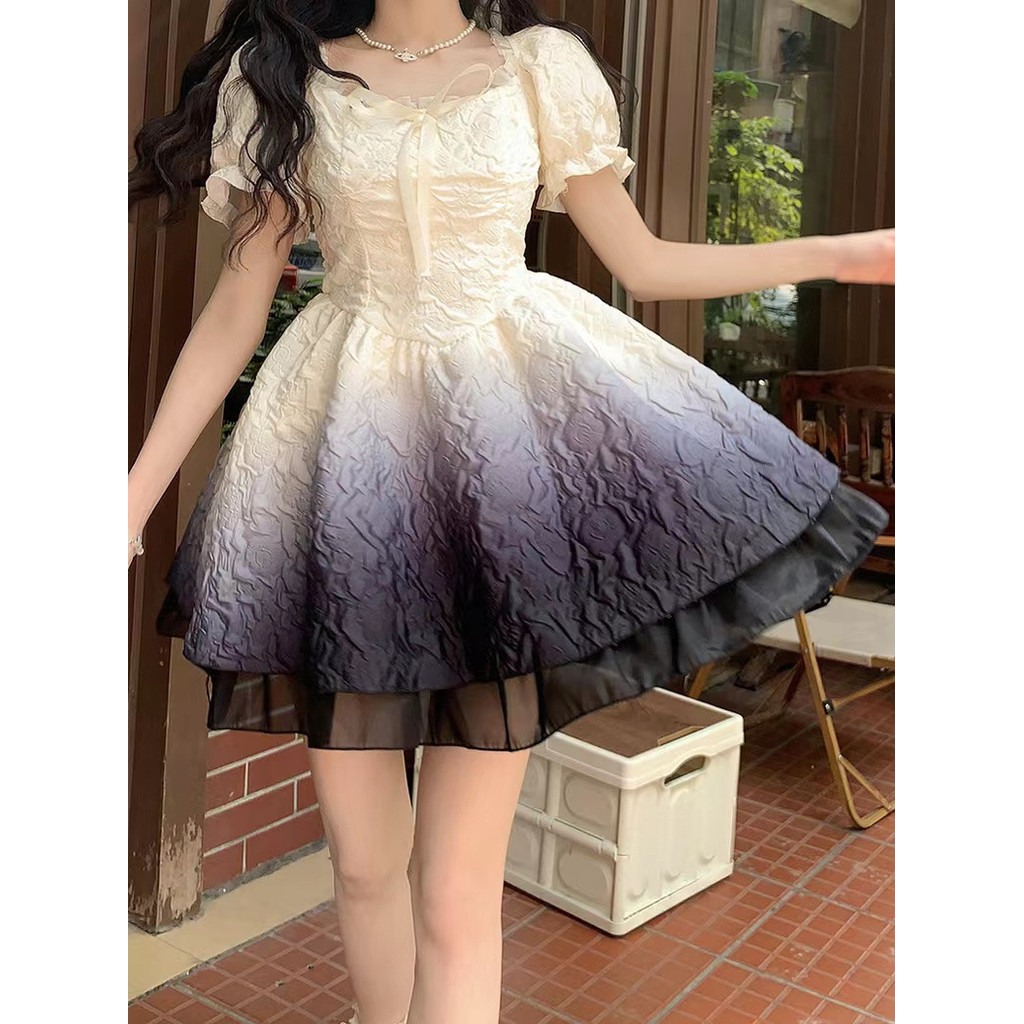 Mini Baby Doll Babydoll Gradasi Warna Putih Biru Ungu Dress - Dress Casual Kasual / Dress Import