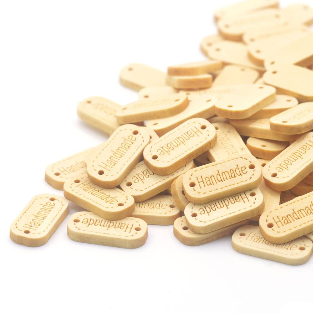 

50pcs Handmade Label Tags Sewing Wood Buttons Garment Embossing DIY Craft Supplies Wholesale Knitting Decor Accessories Wholesal
