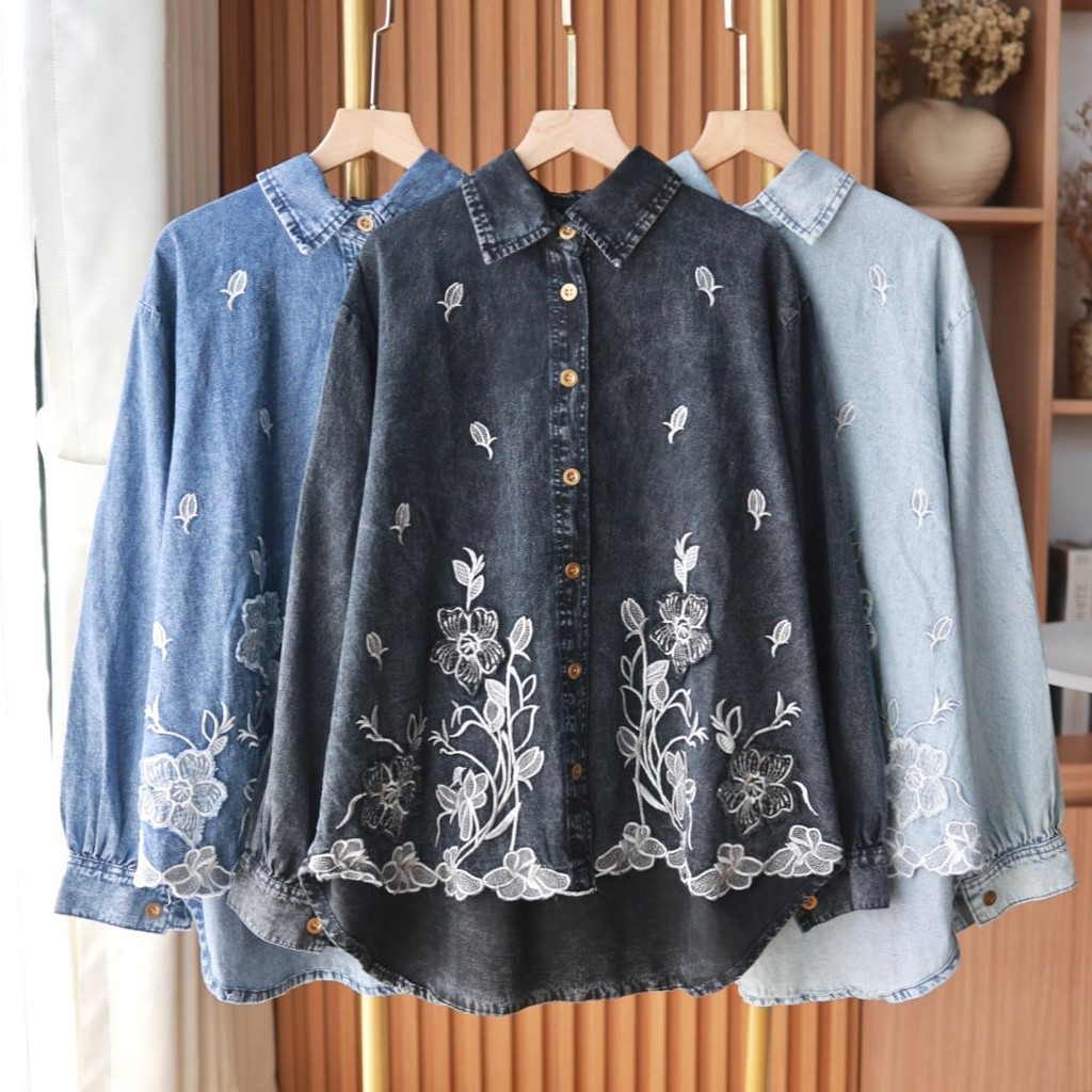 WENDY FLOWER DENIM SHIRT EMBROIDERY