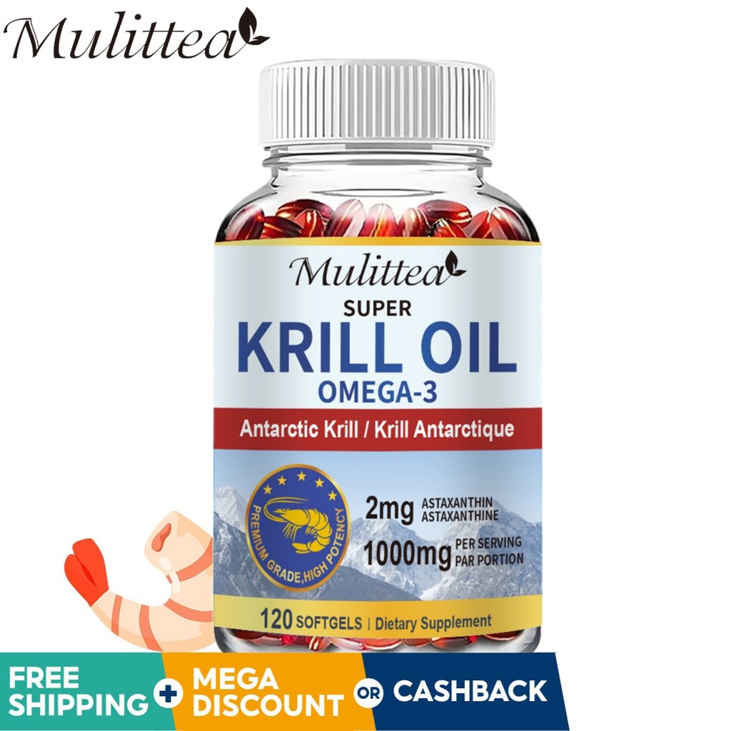 Multitea Minyak Krill Antartika 1000 mg Astaxanthin & Fosfolipid 120 kapsul Omega 3 Krill - Untuk Du