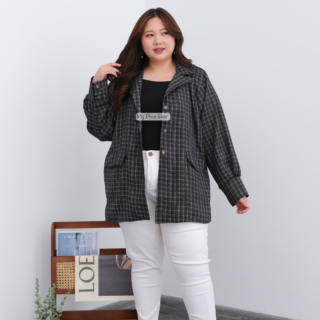 My Plus Size - Blazer Kotak Jumbo Wanita 4002, Ld 128, 135 & 145 cm | Blazer Jumbo Wanita | Blazer T