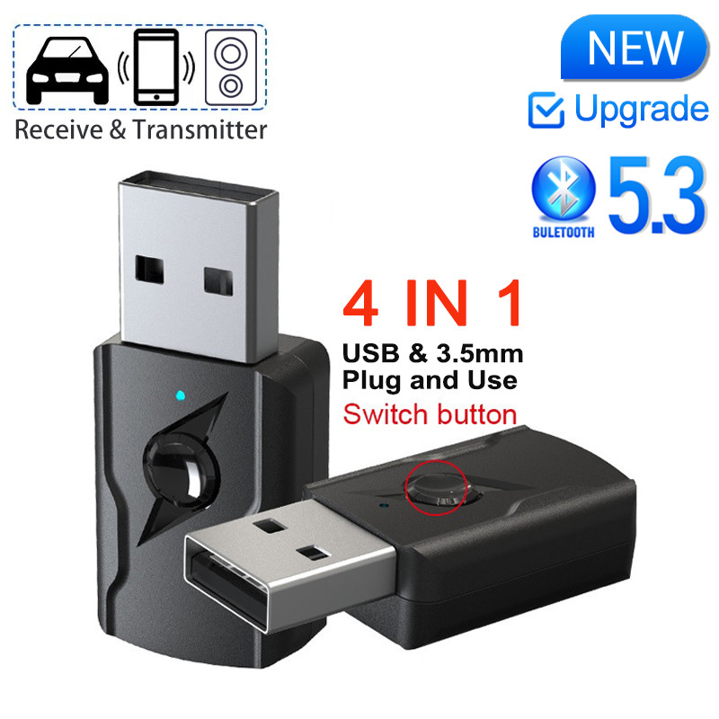 USB & 3.5mm AUX Bluetooth 5.3 Dongle Audio Receiver Transmitter Music Adapter For PC Mp3 Speaker TV 