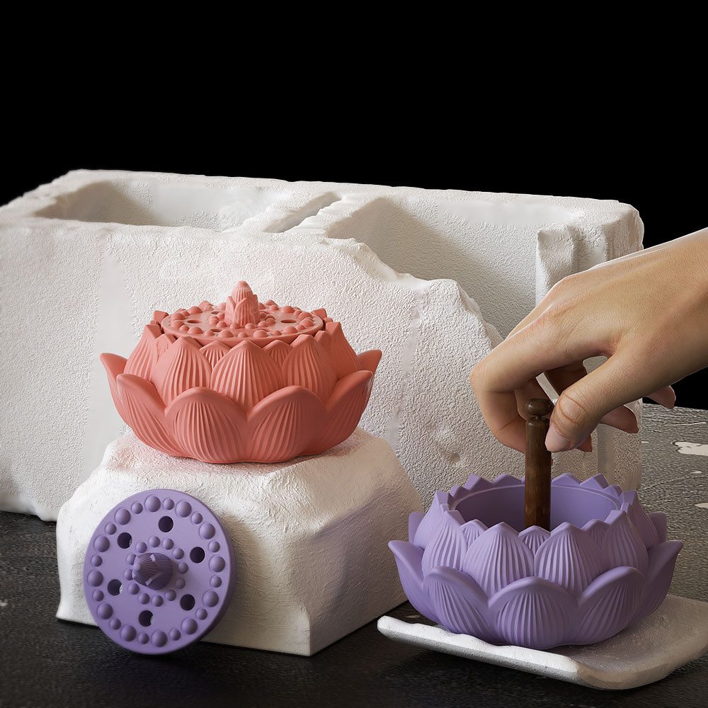 

Lotus Candle Jar Silicone Mold Lotus Storage Box Resin Mold Lotus Incense Burner Mold Concrete Cement Candle Vessel Mould
