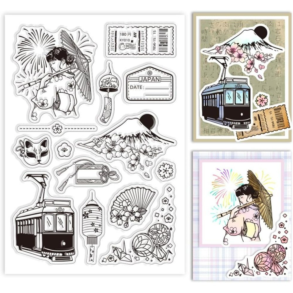 

Japan Travel Sightseeing Clear Stamps Mt. Fuji Firework Cherry Blossoms Silicone Clear Stamps Japaness Culture Pattern