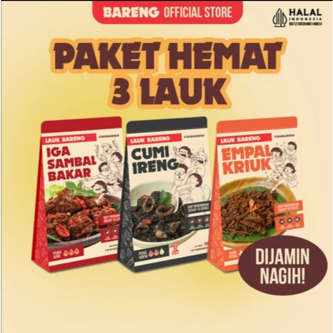 

Lahap Bareng - Paket Hemat Isi 3 Lauk / Makanan Instant Ready to Eat, Real Food, Praktis & Tanpa Pengawet | Cumi Ireng Pedas Iga Sambal Bakar Cumi Pedas Instan