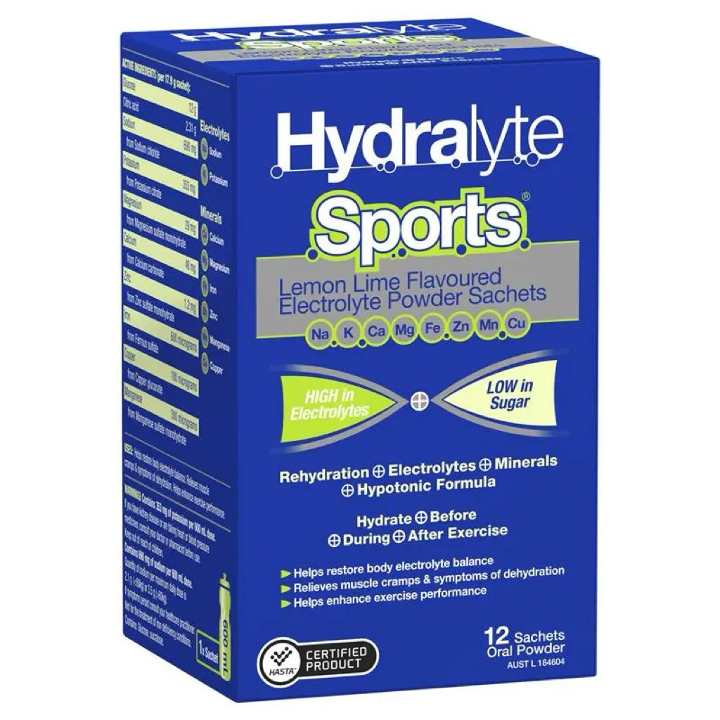 

Hydralyte Sports Lemon/Lime 12 Sachet | mengembalikan keseimbangan elektrolit tubuh, meredakan kram otot dan gejala dehidrasi, serta meningkatkan performa olahraga.