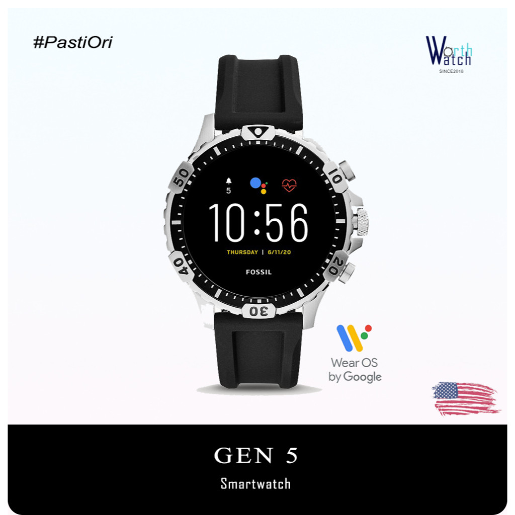 Smartwatch Gen 5 Sport Garrett Black Silicone Rubber Strap Original Segel BNIB 46mm