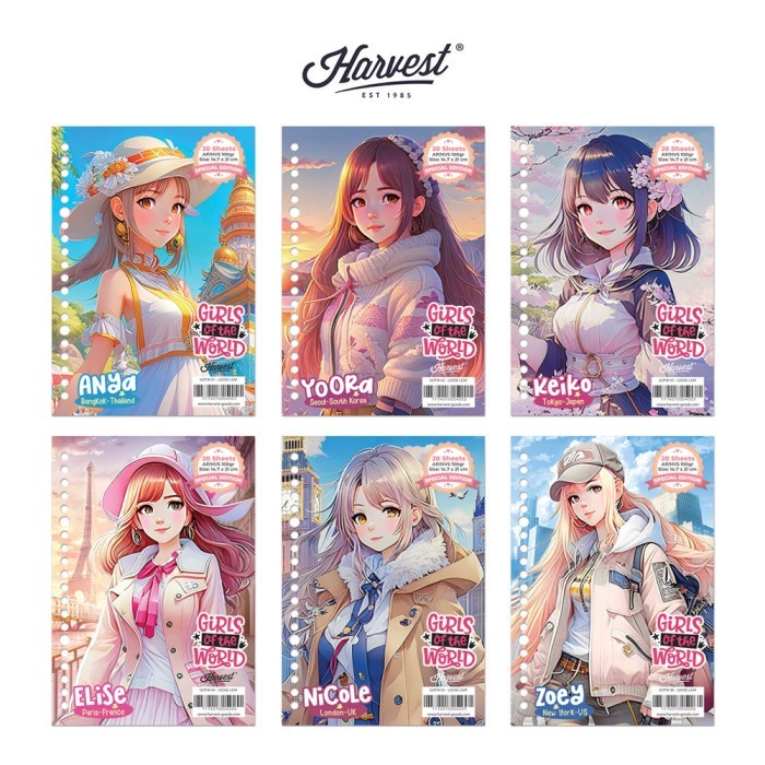 

COD Loose Leaf / Kertas Binder Harvest A5 Girls of The World - Paket isi 6