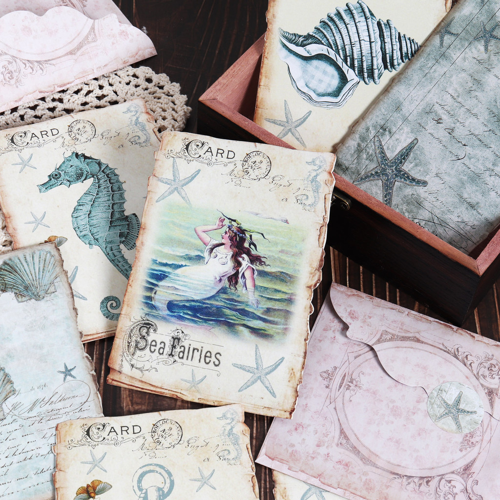 

JAIIMAN 64pieces(with envelopes) Vintage Ocean Special-shaped Writable Postcard Set,White Cardboard, for Scrapbook,DIY Crafts