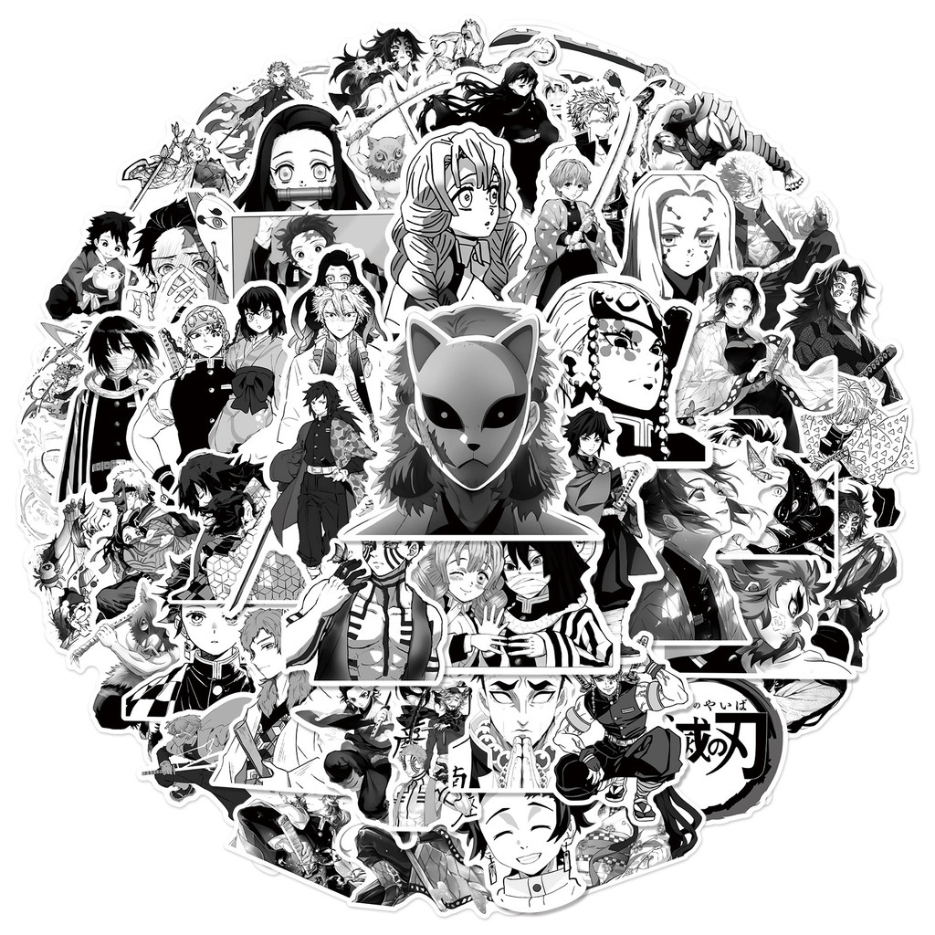 

50Pcs Black and White Wind Japanese Anime Demon Slayer Graffiti Stickers Travel Bags Laptops Waterproof Stickers