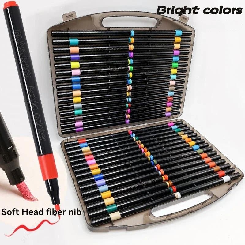 

12/24/36/48/60/80 Colors Acrylic Marker Pen Set Waterproof And Non Transparent Paper Stackable Pens For Children And Students
