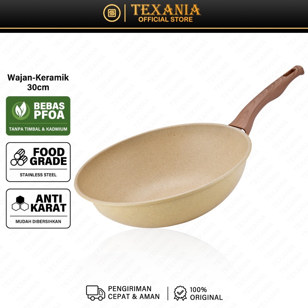 TEXANIA Wajan Keramik 30cm Wajan Anti Lengket Warna Cream Kitchenware