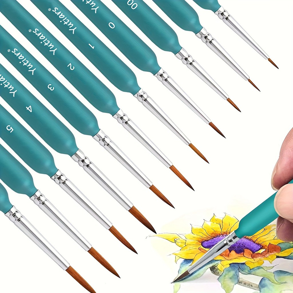 

11pcs Premium Paint Brush Set With Natural Wood Triangle Rod For Watercolor Oil Craft Drawing