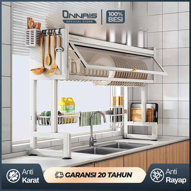ONNAIS Rak Wastafel Cuci Piring Stainless Steel Rak Wastafel Cuci Piring Anti Karat Rak Piring Dapur