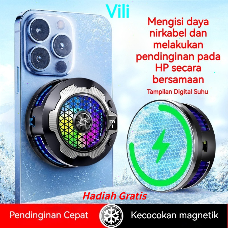 Vili SL15 Fan Cooler Hp Heatsink Pengisian Daya Nirkabel Magnetik Pendingin Hp Lampu RGB Semikondukt
