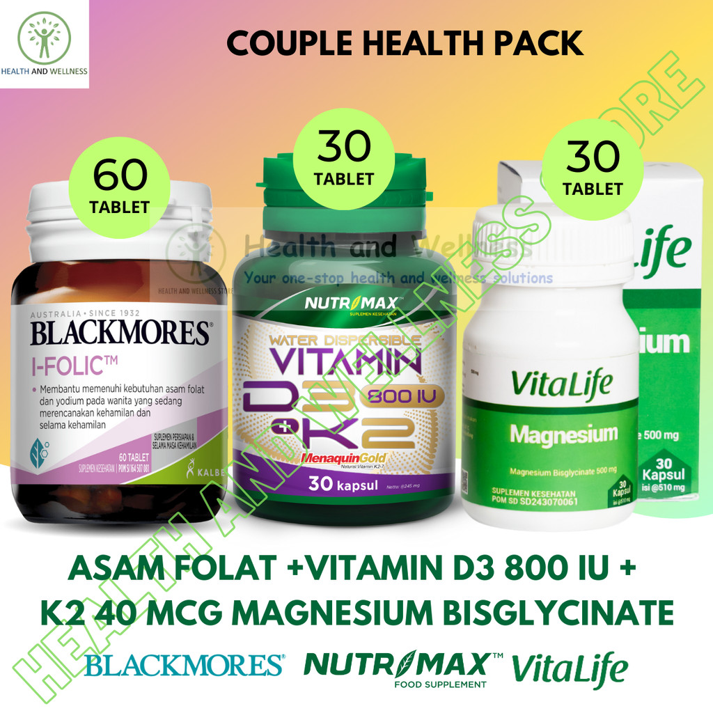 Blackmores I Folic 60 Tablet Nutrimax D3 K2 30 Kapsul Vitalife Magnesium 30 Kapsul Paket
