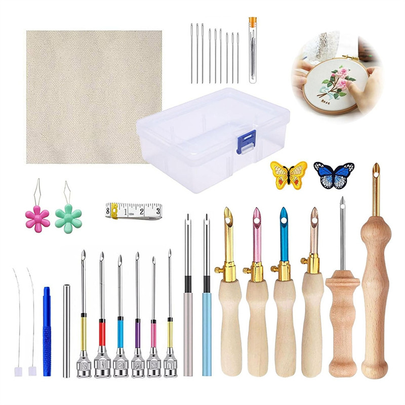 

A01M-35 Pcs Punch Needle Kit, Punch Needle Tool Adjustable Punch Needle Embroidery Kits,Sewing Art Needle Tool For Beginners
