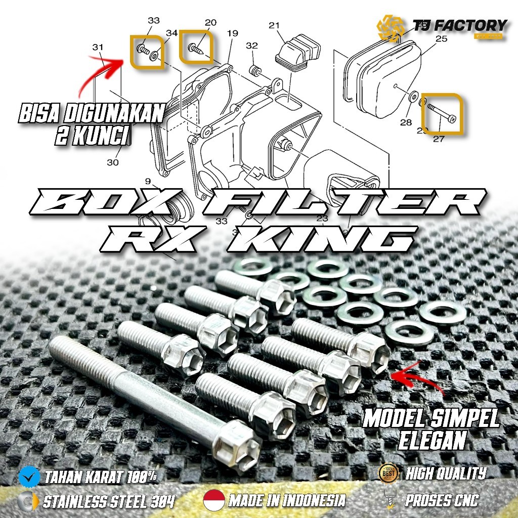 1 Set Baut BOX Filter RX King RX K RX Spesial Stainless CNC 2 Kunci Baut Box Filter Dudukan Aki