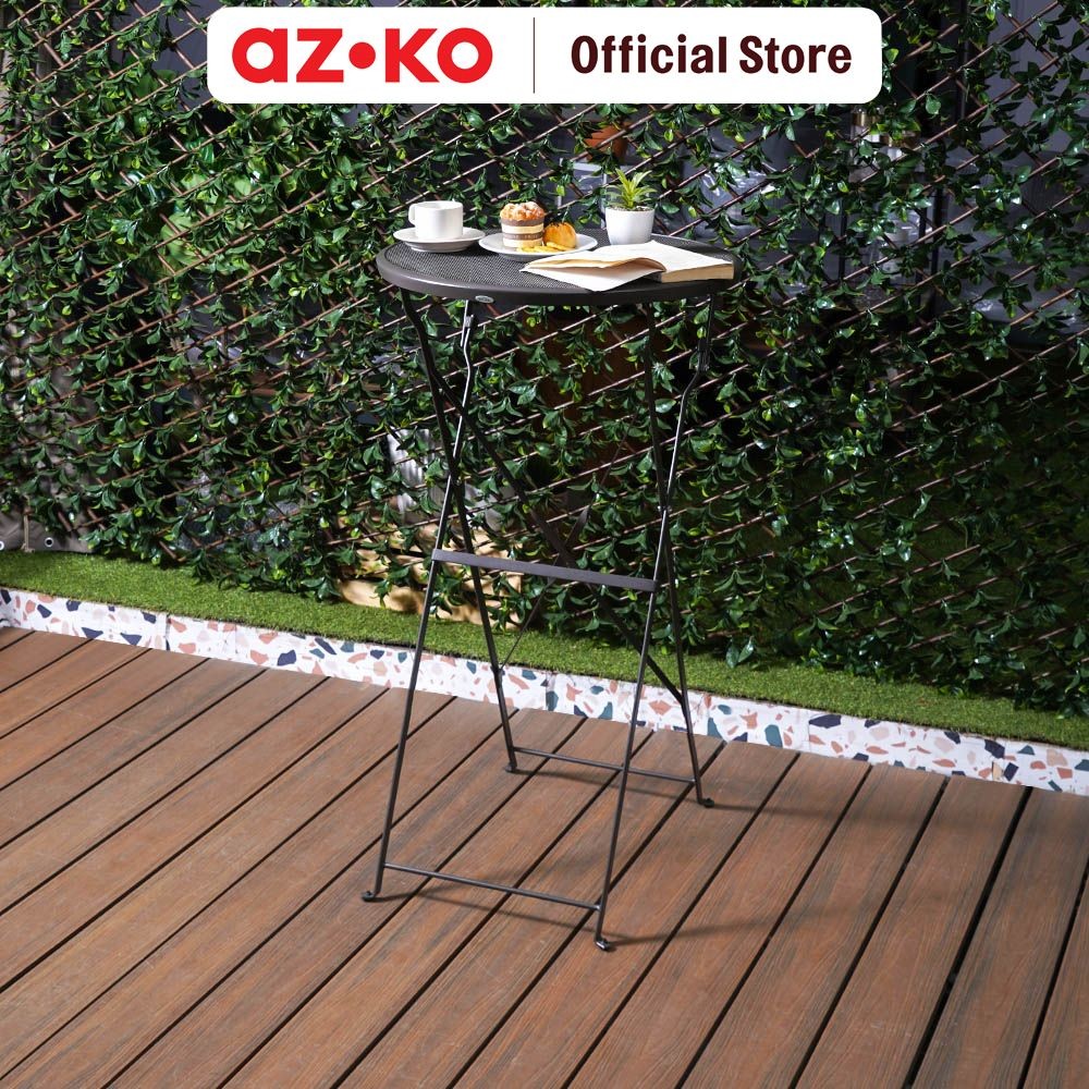 AZKO Soleil Preston Meja Bar Lipat Round - Cokelat Sandy Coffee Meja Luar Ruangan Garden Table Balco