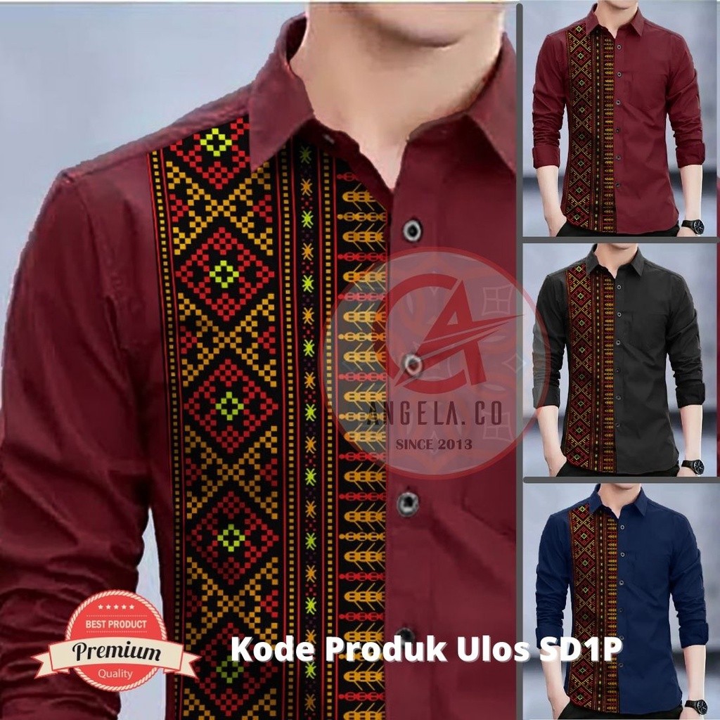 Angelaco | Batik Batak Lengan Panjang Pria | Batik Etnik Pria Motif Ulos Sadum SD1