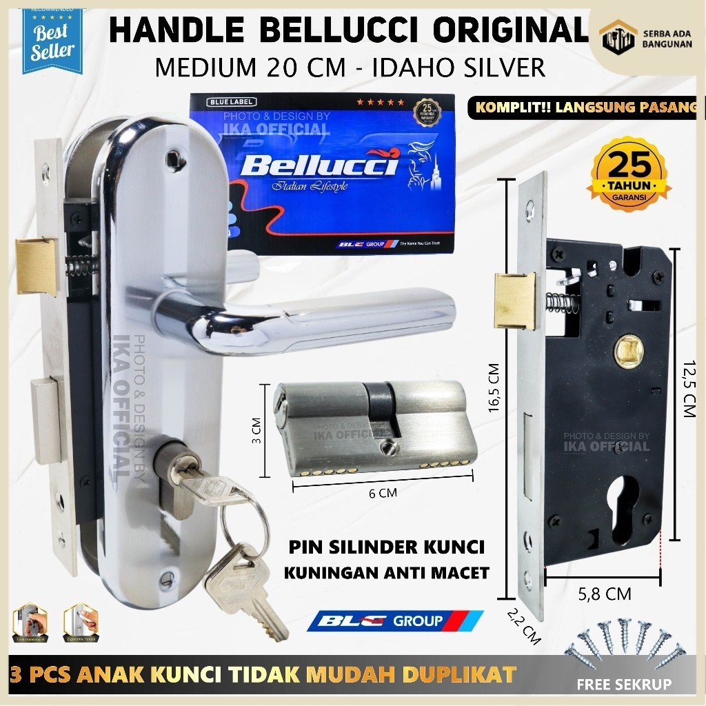 SAB Slot Kunci Handle Handel Bellucci idaho Silver Hendel Pintu Set Medium 20 CM / Kunci Pintu Tangg