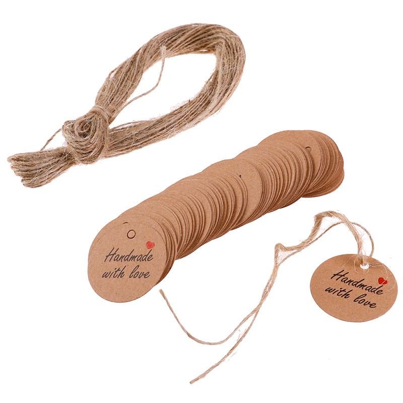 

100pcs/lot Handmade With Love Labels Hang Tags Blank Kraft Paper With 20m String Tag Labels Party Favors Gift
