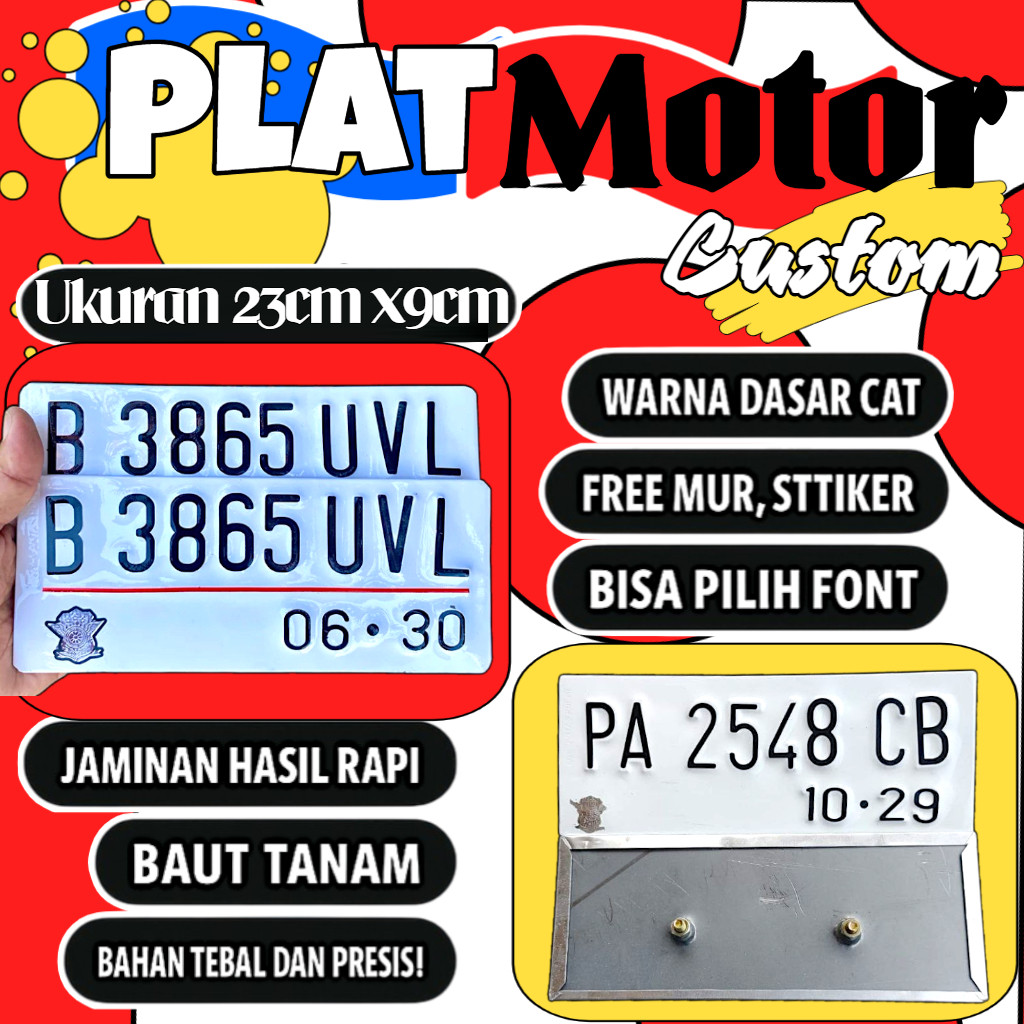 Plat motor custom warna putih satu pasang plat motor variasi warna putih plat motor baut tanam plat 