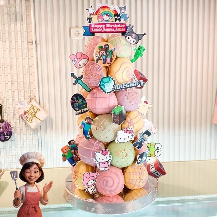 

Donat/Donat Ulang Tahun/Donat Tower Tema Minecraft Hello Kitty Melody Kuromi/Donat Catering Malang DMT