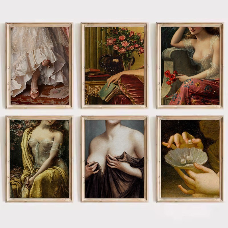 

Vintage Antique Baroque Elegant Girl Reading Portrait Moody Gallery Artwork Poster Canvas Painting Wall Pictures Home Decor