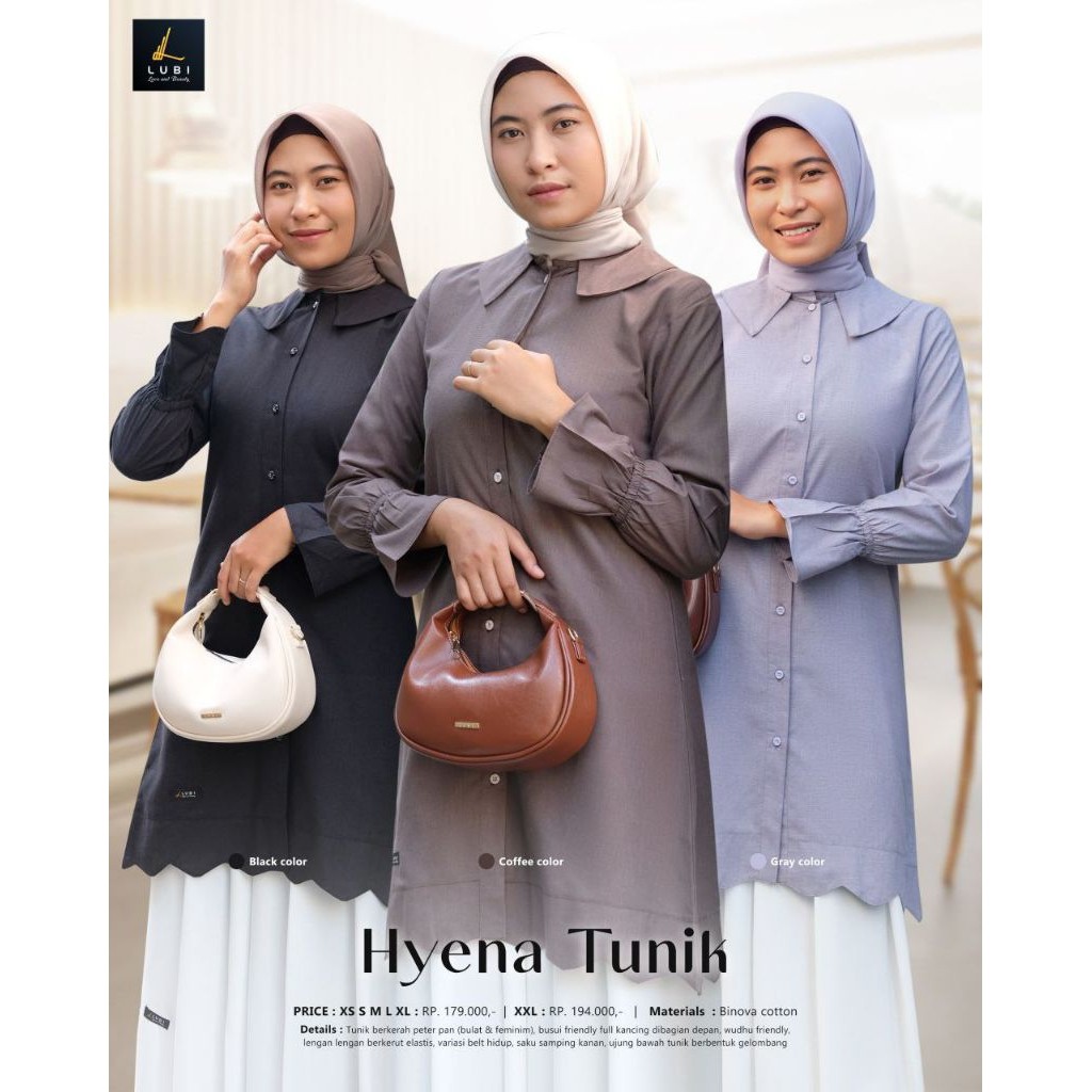 Hyne Tunik by Lubi |Lubi Long Tunik Polos Premium Terbaru | Tunik Hitam Polos Premium | Tunik Grey P