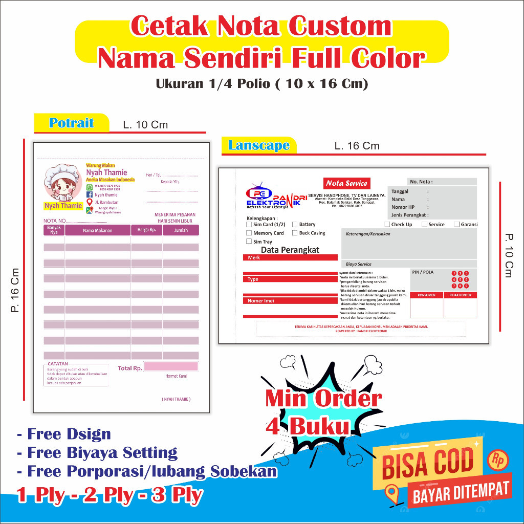 

nota custom nama sendiri full color ukuran ¼ polio 10 x 16 Cm 1 play 2 ply 3 ply