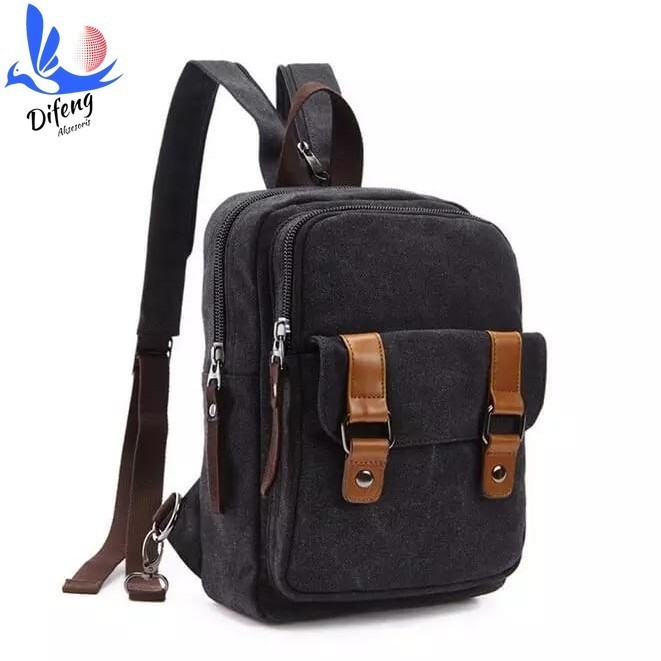 TAS RANSEL 8528 BIRU NAVY RANSEL MINI KANVAS -TAS RANSEL KANVAS - Hitam