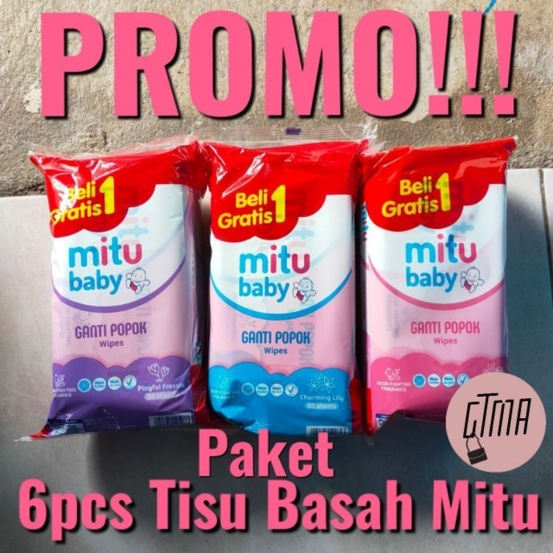 PROMO 6pcs Tisu Basah MITU Baby 50sheet