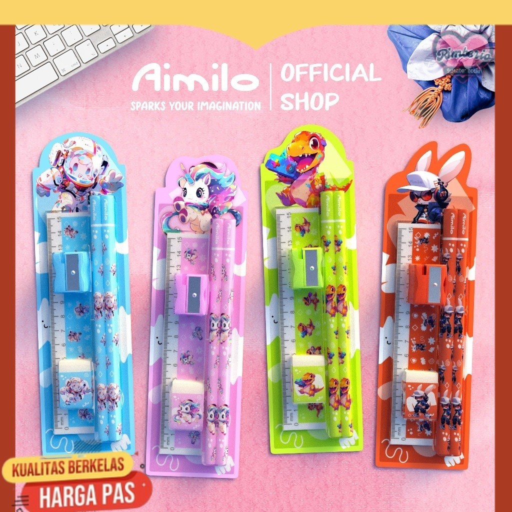 

[READY] Aimilo Pensil Set Anak 5in1 Set Alat Tulis Pensil Lucu Dan Penghapus Untuk Tempat Pensil Buku Tulis Sekolah