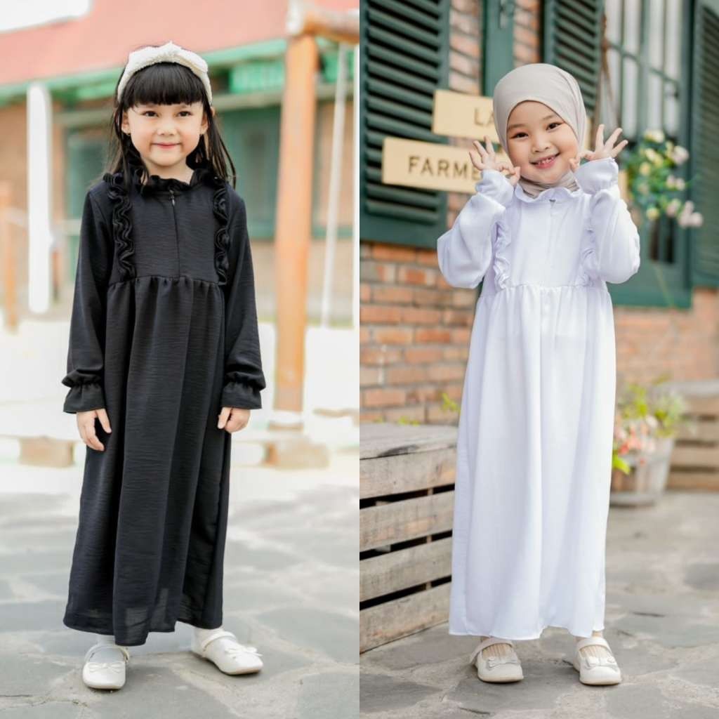 Gamis Nara Hitam Putih Anak 1-10 tahun Baju Muslim Perempuan