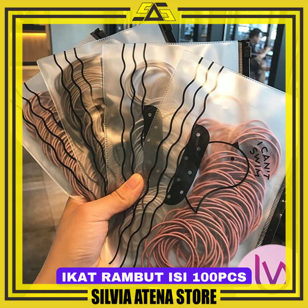 SILVIA ATENA STORE-IKAT RAMBUT ISI 100PCS - IKAT RAMBUT ELASTIS POLOS BAHAN KARET KOREA IMPORT-MIX W