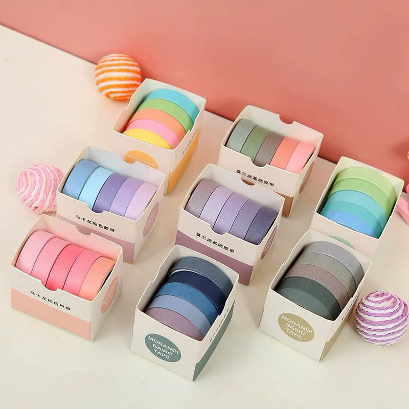 

Masking Tape Set 5pcs / Selotip Bahan Kertas Aesthetic / Tempelan Buku Kertas