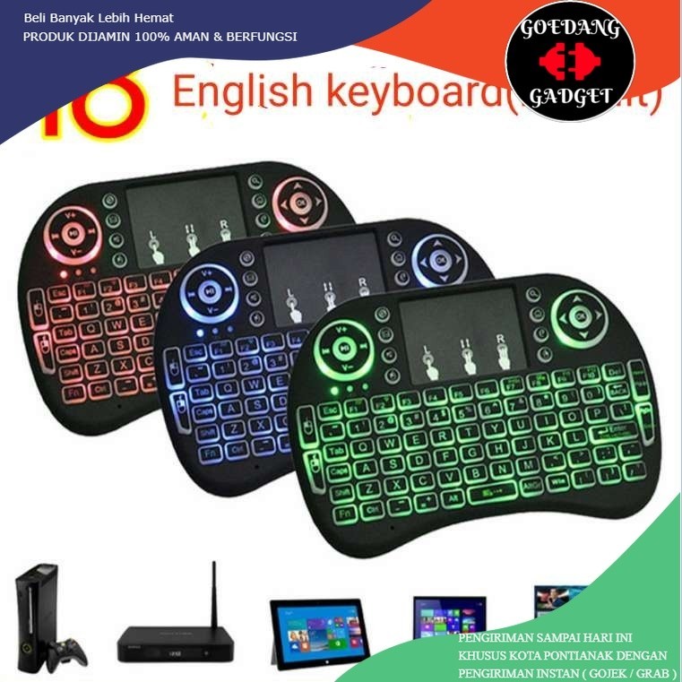 RGB MINI KEYBOARD I8 BACKLIT STB ANDROID TV BOX SET TOP BOX MOUSE KEYPAD WIRELESS TOUCHPAD NIRKABEL