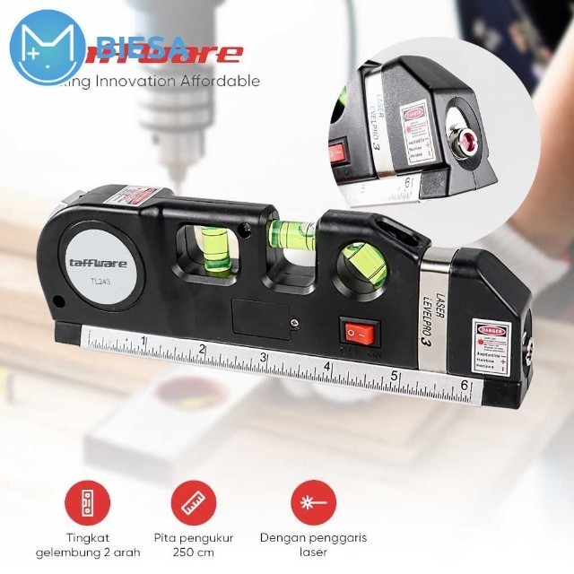 

Penggaris Laser Taffware 250cm dengan Waterpass 3 Arah - Desain Portabel