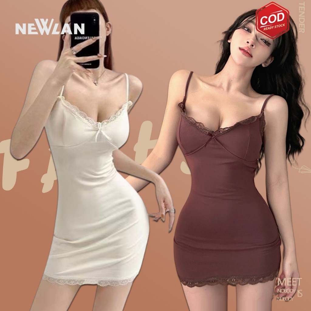 Newlan QZ141 Dresses Bodycon V-Neck Mini Seksi Slimbody Atasan Slimming Korset Baju Pelangsing Perut