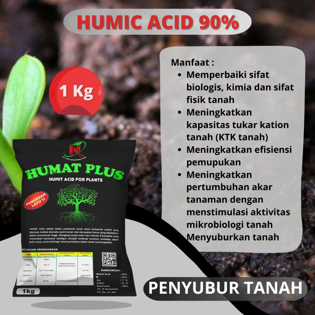 Asam Humat 90% Humic Acid 1kg Serbuk, Pupuk Organik Pembedah Tanah - Asam Humat Plus