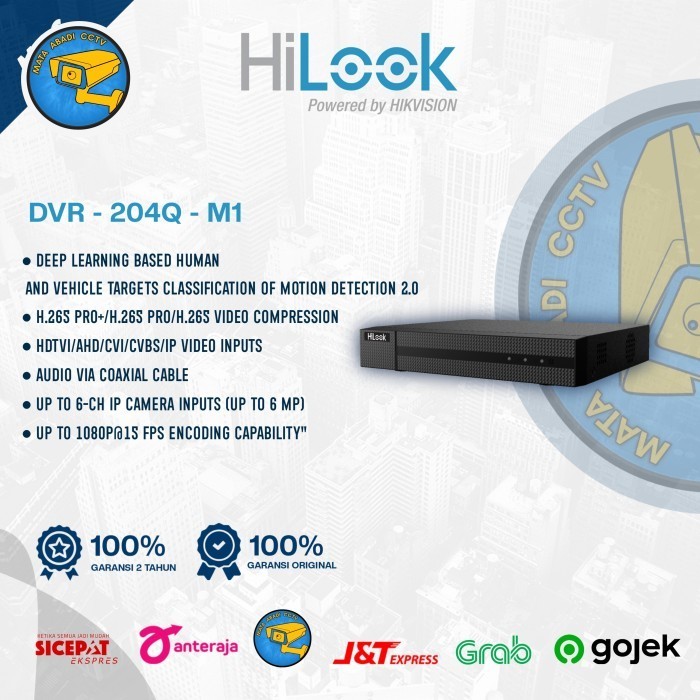 DVR HILOOK by 4CH DVR-204Q-M1 4 Channel Up to 5MP 5IN1 H.265 Pro+ mata abadi cctv
