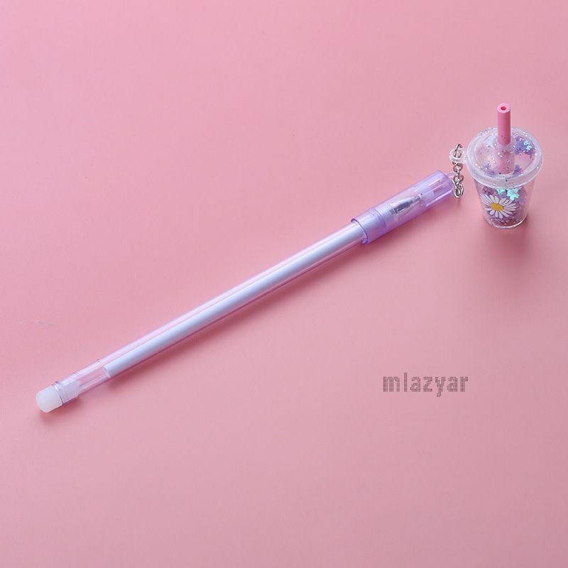 miazyar1 Pena Gel Liontin Cangkir Teh Susu Kreatif Pena Tanda Tangan Liontin Payet Lucu Pena Siswa