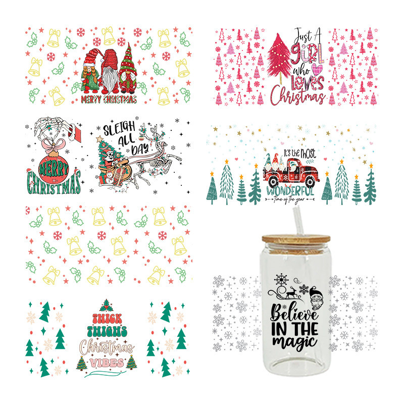 

3D UV DTF Transfers Stickers, 16oz, Cup Wraps, Happy New Year, Christmas Printed for DIY Glass, Ceramic Metal Leather, Etc D6291